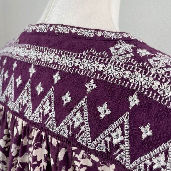 Lucky Brand Womens Medium Floral Embroidered Tunic Top Long Sleeve V Neck Boho - Picture 4 of 11